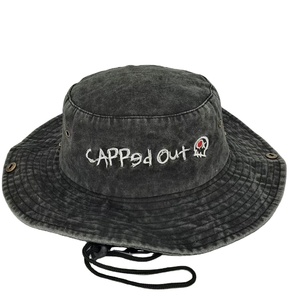 Custom <b>Boonie</b> <b>Hat</b> for Men Women Embroidery Logo <b>Black</b> Washed Cotton Bucket <b>Hat</b> With String Fisherman <b>Hat</b> - Product Image 2