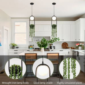 <b>Faux</b> Mandala Eucalyptus Hanging Planter Set,Artificial Green <b>Plant</b> Pendant Light, Home Decor Indoor Suspended Botanical Lighting - Product Image 3