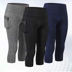 Private Label Running <strong>Capri</strong> <strong>Leggings</strong> Women Tights Black Gym Fitness <strong>Leggings</strong> With Pockets Custom logo - Product Image 2