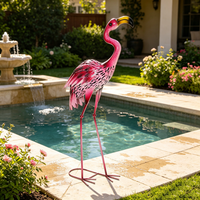 Statue de flamant rose en métal exquise, figurine décorative pour jardin, paysage, terrasse