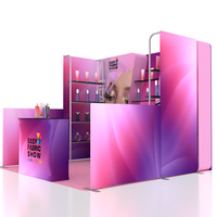 Stand d'exposition modulaire semi-fermé en alliage d'aluminium, grand support de toile de fond 100 % polyester 10x10 pour salons professionnels de beauté