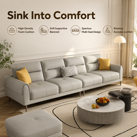 Sofá Minimalista Gris de 4 Plazas con Cojines Acolchados y Patas de Madera para Sala de Estar, Vestíbulo de Hotel, Apartamento u Oficina