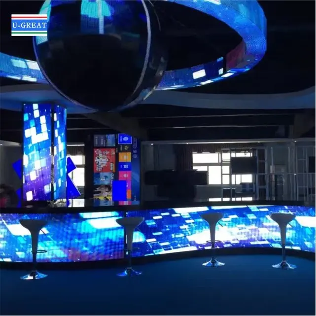 Dj Booth Kreatif Berbagai Bentuk Keren dan Warna-warni LED Fleksibel Layar Melengkung untuk Tampilan Adegan Bar