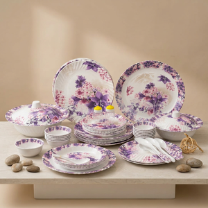 Service de vaisselle en céramique florale 40 pièces, assiettes et bols peints à la main, plat de service avec couvercle, design rond pour les fêtes - Product Image 2