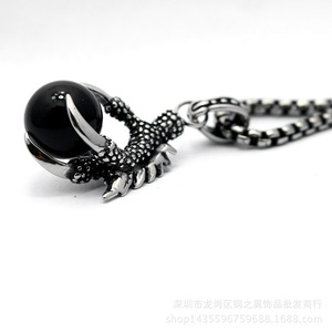 Yunnique – pendentif griffe de Dragon en acier inoxydable, avec collier en pierres précieuses noires, bijoux à la mode pour hommes, cadeau - Product Image 3