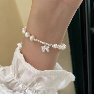 Bracelet en argent Sterling S925 avec perles d'eau douce naturelles pour femmes, cordon élastique blanc, bijoux cadeau - Product Image 4