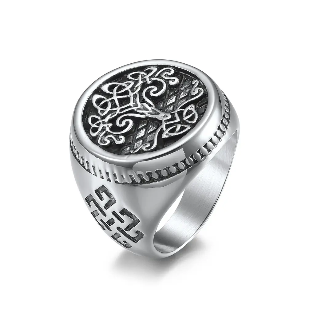Nuoro היפ הופ פאנק בסגנון קלאסי כסף שחור נירוסטה טבעת תכשיטים אישיות סלטיק עץ קשר עץ קלטי החיים צ 'אנקי טבעת מעושנת