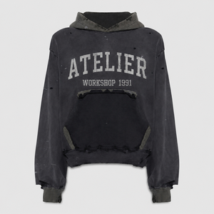 Sudadera con Capucha de Felpa Francesa OEM, Estilo Desgastado por el Sol, Hombros Caídos, Corte Holgado, Estilo Urbano, Alta Calidad, Logotipo Personalizado, Sudadera para Hombre - Product Image 1