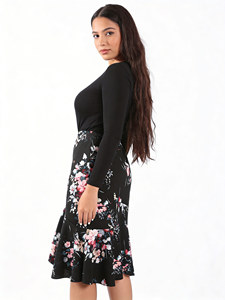 Jupe sirène moulante taille haute pour femme - Jupe crayon à imprimé floral vintage avec ourlet à volants - Design jupe sirène florale - Product Image 2