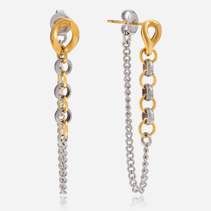 Boucles d'oreilles pendantes à pampilles bicolores en acier inoxydable plaqué or 18 carats pour femme, à porter au quotidien - Product Image 1
