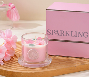 Ensemble artisanal de bougie parfumée rose et diffuseur à bâtonnets - Bougie élégante en verre avec pompon, coffret cadeau pour mariage et anniversaire - Product Image 2