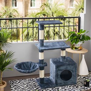 Árbol rascador moderno grande para gatos con rascador de madera, estantes de lana y sisal, casa de escalada interior para gatos, producto Meow Love - Product Image 6