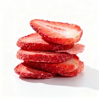 Zoete, knapperige, gevriesdroogde fruitschijfjes voor dagelijks knabbelen en onderweg. Gevriesdroogde aardbeienschijfjes.