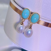 Cadeau pour la fête des mères, ensemble de bijoux en perles d'eau douce pour femme, plaqué or, pierre précieuse naturelle turquoise/collier/boucles d'oreilles/clous d'oreilles