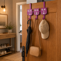 Porte-manteau décoratif en métal à 3 crochets, design hibou mignon, sans perçage, pour chambre, chambre d'enfant, crèche, placard