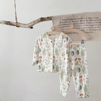 Vêtements de maison pour enfants, ensemble de pyjamas unisexe en coton de bambou, pyjama pour bébé respirant, style coréen, fin, à manches longues