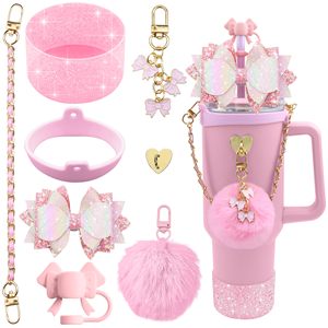 Bling Stanley Cup Accesorios para vaso <span class=keywords><strong>de</strong></span> silicona 40/30oz Cute Bow Straw <span class=keywords><strong>Topper</strong></span> Cover Stanley Cup Boot Correa <span class=keywords><strong>de</strong></span> mango <span class=keywords><strong>de</strong></span> <span class=keywords><strong>cuero</strong></span> - Product Image 1