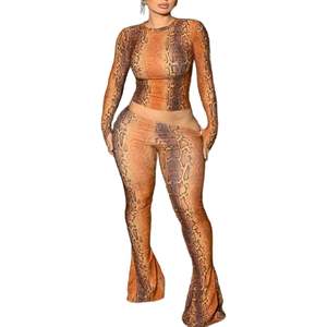Ensemble deux pièces sexy imprimé serpent 2026 personnalisé, haut court à manches longues et pantalon évasé moulant, tenue de club pour femme, col montant en jersey - Product Image 4