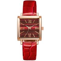 Montre à quartz pour femme avec bracelet carré en cuir, luxe élégant, or rose, mode, bracelet en acier inoxydable de 16 mm, affichage analogique à aiguilles