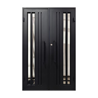 Vente en gros de portes d'entrée doubles en fer forgé personnalisées pour l'extérieur de la France, en verre et en métal