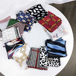 Summer Spring Scarf Accessories Colorful Pattern Striped Square Women's Silk Neck Scarf scarves