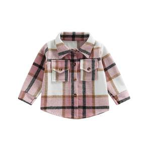 Camisa para niños pequeños y niñas, cárdigan con botones, abrigo, chaqueta a cuadros, manga larga, cuello vuelto para niños, prendas de vestir, chaqueta - Product Image 1