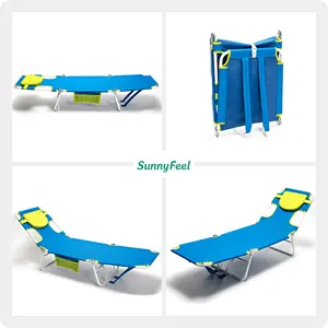 SunnyFeel 비치 라운지 의자 블루 컬러 야외 안락 의자 성인용 플랫 누워 야외 캠핑 수영장 옆