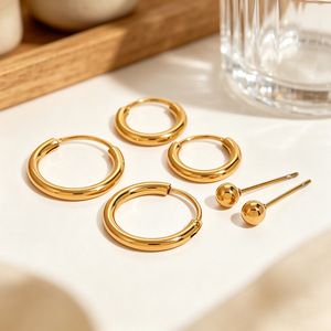 Pendientes de Oro con Forma de Bola de Acero Inoxidable, Diseño Geométrico, Joyería Minimalista de Moda para Mujer - Product Image 3
