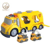 Nouveau jouet de camion de pompiers de dessin animé en plastique ensemble avec lumière et son jouets de Train moulés sous pression pour enfants tracteur à Friction coulissant-remorque pour jouer