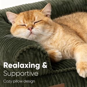 Canapé-lit moderne pour animaux de compagnie, lit confortable en velours côtelé pour chats d'intérieur avec housse lavable, canapé imperméable pour petits chiens et grands chats - Product Image 2