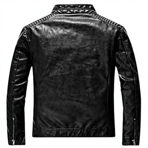 Veste en cuir véritable noire pour homme de haute qualité, coupe ajustée, col montant, fermeture éclair, vêtement d'extérieur pour moto, respirante, manteau d'hiver - Product Image 2