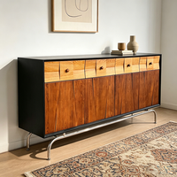 Buffet de style mi-siècle en bois d'hévéa, fait main, écologique, avec cadre métallique, pour salon et cuisine