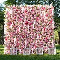 Mur de fleurs artificielles de luxe en soie simulée, roses et hortensias roses, pour mariage en extérieur - Fait main pour jardin