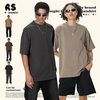 Kaos Pria RS Cross-border Washed-and-Distressed 260G Katun Murni Lengan Pendek Double-Gauze Tebal Longgar Polos