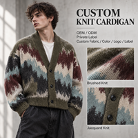 Cardigan en maille brossée jacquard à blocs de couleur pour homme, col châle boutonné, manches longues, coupe ample, style streetwear, marque privée