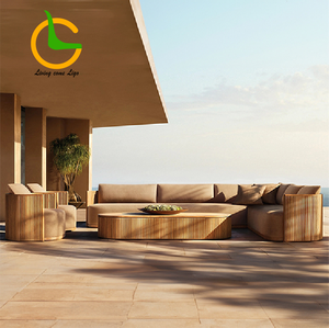 लक्जरी एल आकार की लकड़ी सोफे सेट वाटरप्रूफ टेक बाहरी फर्नीचर टिकाऊ लिविंग रूम उपयुक्त बगीचे या आउटडोर फर्नीचर - Product Image 1