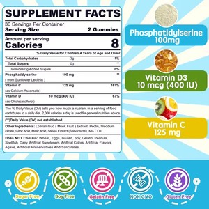 Complément alimentaire en gommes pour enfants, marque privée, pour la concentration et l'attention, avec vitamine C et D3, pour les adolescents - Product Image 6