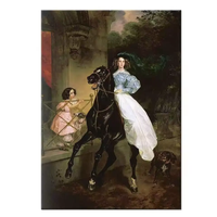 Peinture à l'huile impressionniste Karl Bryullov, représentant des femmes équestres, peinte à la main sur toile, taille personnalisée, décoration murale pour la maison, avec support en fil métallique