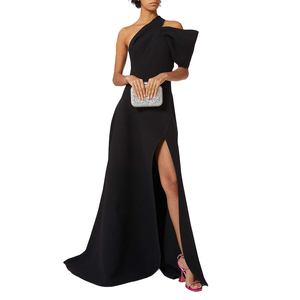 <span class=keywords><strong>Robe</strong></span> longue chic <span class=keywords><strong>d</strong></span>'été fendue asymétrique élégante noire dos nu à une épaule sans manches pour femme - Product Image 6