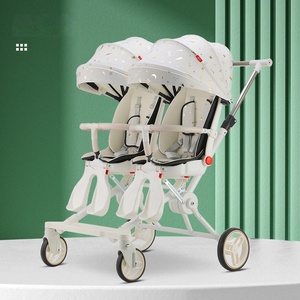 Poussette double pour jumeaux, siège double, 360 °   Fauteuil pivotant, inclinable, pliable, avec auvent anti-UV et moustiquaire, toutes saisons - Product Image 1