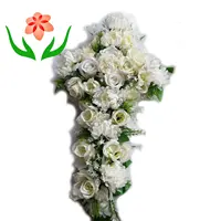Atacado Caixão Decorativo Cemitério Funeral Condolências Flores Artificiais Baratos Branco Coroa de Flores Para Venda