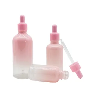 Bottiglia di vetro con contagocce rosa sfumato pacchetto cosmetico flacone contagocce olio essenziale