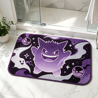 Tapis de bain doux violet à séchage rapide, antidérapant et absorbant pour salle de bain, tapis de porte de salle de bain personnalisé imprimé en 3D avec le personnage de dessin animé Pokémon Gengar