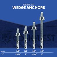 Ancres à coin en acier inoxydable 316 zingué Conquest, 3/4 po x 7 po, boulons d'ancrage robustes, capacité de 150 lb, usage maritime