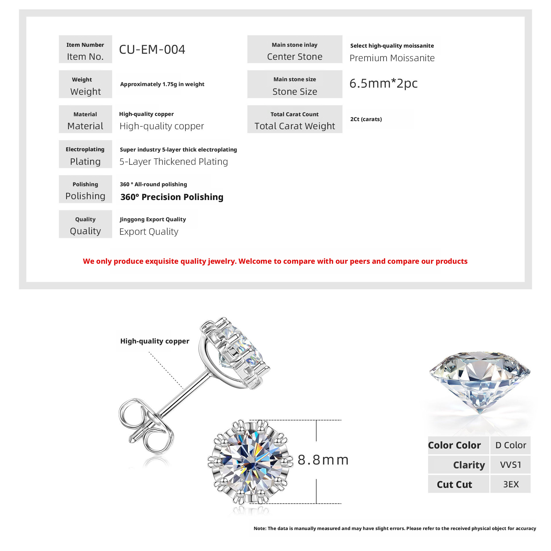 Personalized bright ear studs[KWhite]