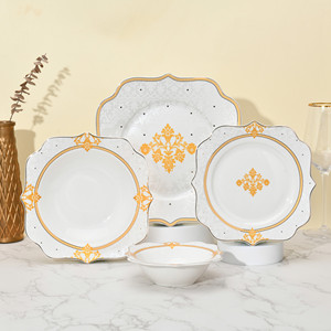 24 pièces de vaisselle de luxe à bordure dorée en porcelaine osseuse nouvelle assiette et bol en céramique vaisselle pour usage domestique boîte emballée - Product Image 1