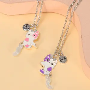 Go Party 2Pcs/Set Colorful Enamel BFF Matching Magnetic Necklace Friendship Jewelry Sets Bow-Tie Cat Pendant Necklaces For Kids