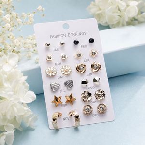 New 12 Pairs Tiny <b>Stud</b> Earrings Set Zinc Alloy <b>Silver</b>/Gold Plated Imitation Pearl Star Moon Flower Small Heart Cute Trendy - Product Image 4