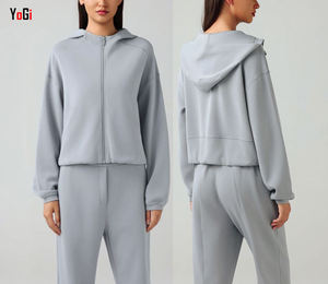 2025 personnalisable léger femmes à manches longues veste d'entraînement surdimensionné court capuche poches Sports d'hiver <span class=keywords><strong>Jogging</strong></span> respirant - Product Image 2