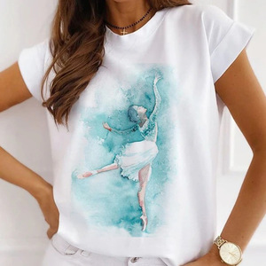 T-shirt femme personnalisé avec imprimé <span class=keywords><strong>danseuse</strong></span> de ballet aquarelle, décontracté, danse, ballet, col rond, été, Harajuku, vintage, tops, camisas mujer - Product Image 3